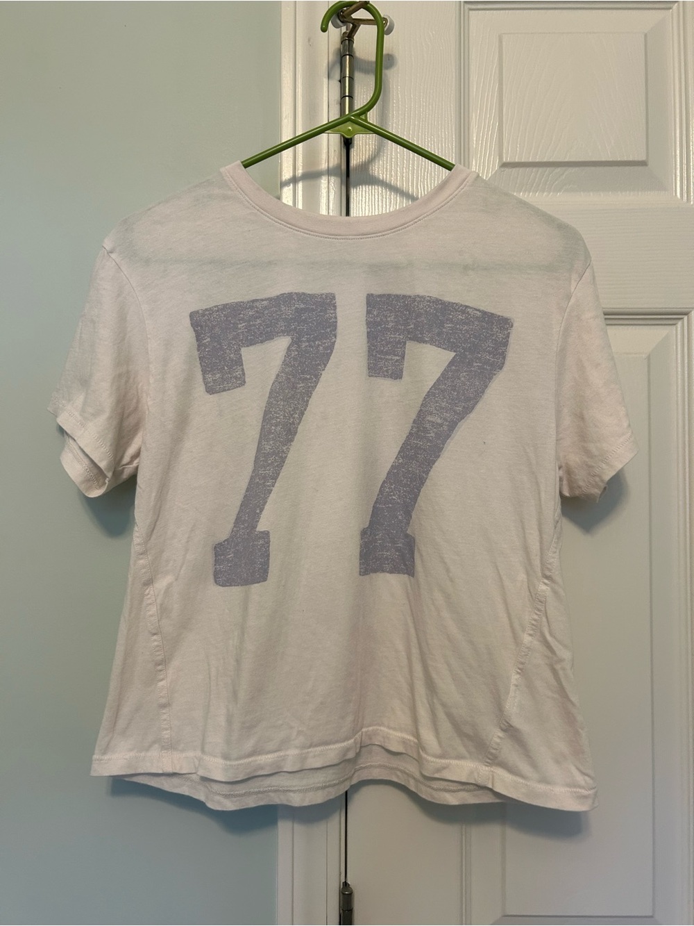 American Eagle Cream Baby Tee with Large '77' Graphic